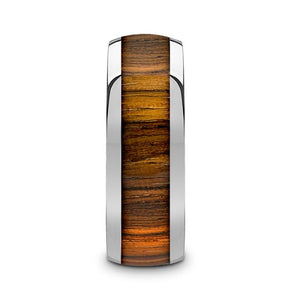 Zebra Wood Inlay Domed Tungsten Carbide Anniversary Ring