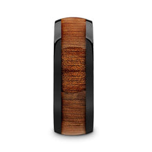 Load image into Gallery viewer, Domed Mahogany Wood Black Ceramic Ring