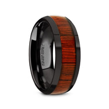 Load image into Gallery viewer, Domed Padauk Wood Black Ceramic Wedding Ring
