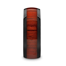 Load image into Gallery viewer, Domed Padauk Wood Black Ceramic Wedding Ring