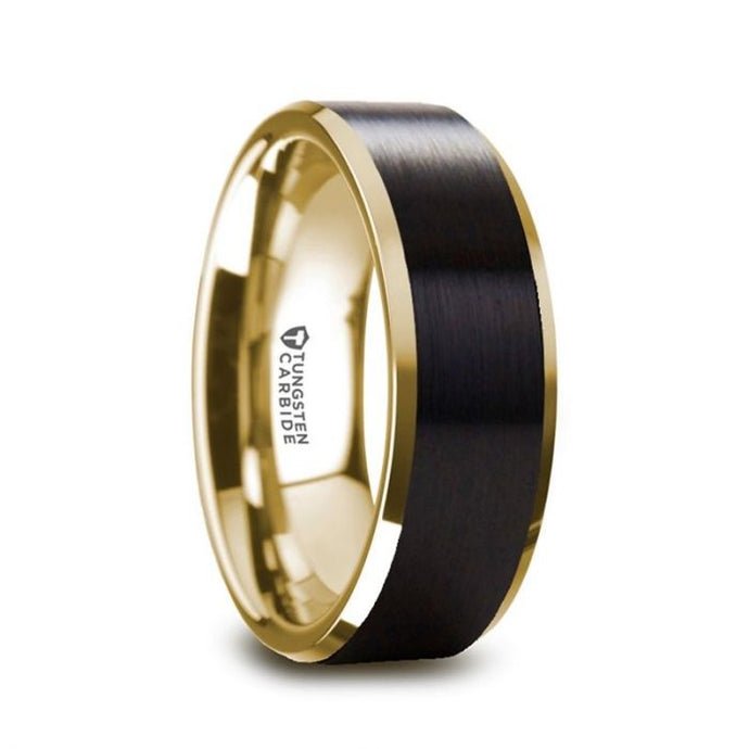 Gold Tungsten Wedding Band with Brushed Black Center