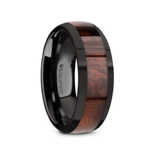 Redwood Inlay Domed Black Ceramic Anniversary Ring