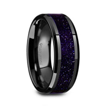 Load image into Gallery viewer, Purple Goldstsone Inlay Black Ceramic Band, Beveled