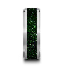 Load image into Gallery viewer, Precious Green Goldstone Inlay Tungsten Carbide Ring, Beveled
