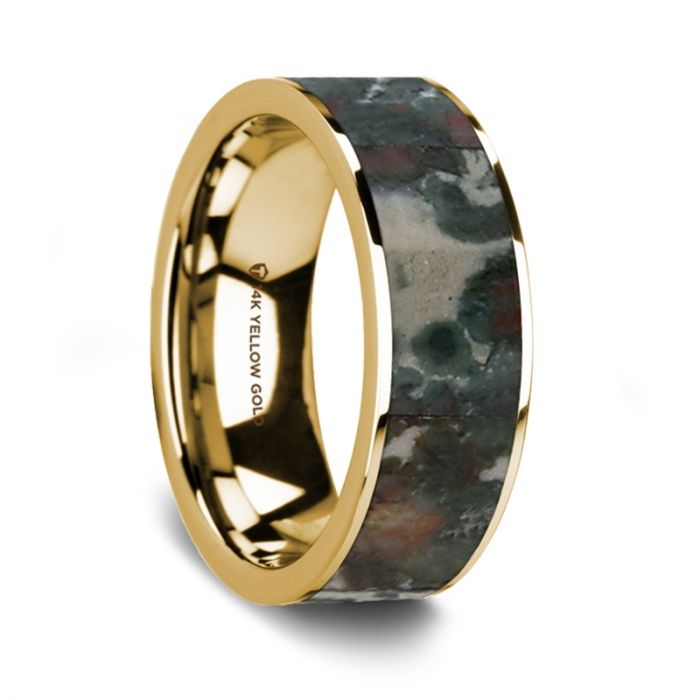 Real Dinosaur Fossil Coprolite 14K Yellow Gold Ring, Flat