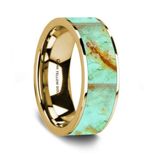 Load image into Gallery viewer, Precious Turquoise Stone Inlay 14K Yellow Gold Wedding Ring