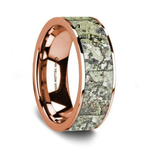 Light Green Real Fossilized Dino Bone Wedding Ring, 14K Rose Gold