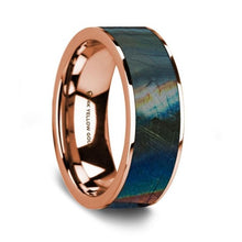 Load image into Gallery viewer, Iridescent Dinosaur Fossil Spectrolite 14K Rose Gold Ring, Flat