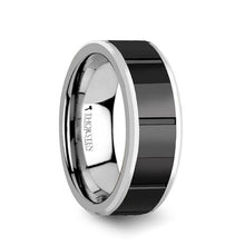 Load image into Gallery viewer, Horizontal Grooved Black Ceramic Center Tungsten Wedding Ring