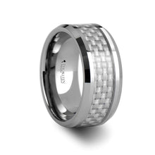 Load image into Gallery viewer, Beveled Tungsten Ring with White Carbon Fiber Inlay