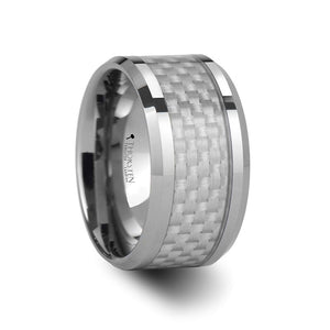 White Carbon Fiber Inlay Tungsten Ring