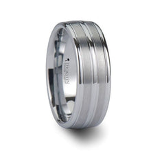 Load image into Gallery viewer, Three Ringed Polished and Brushed White Tungsten Band
