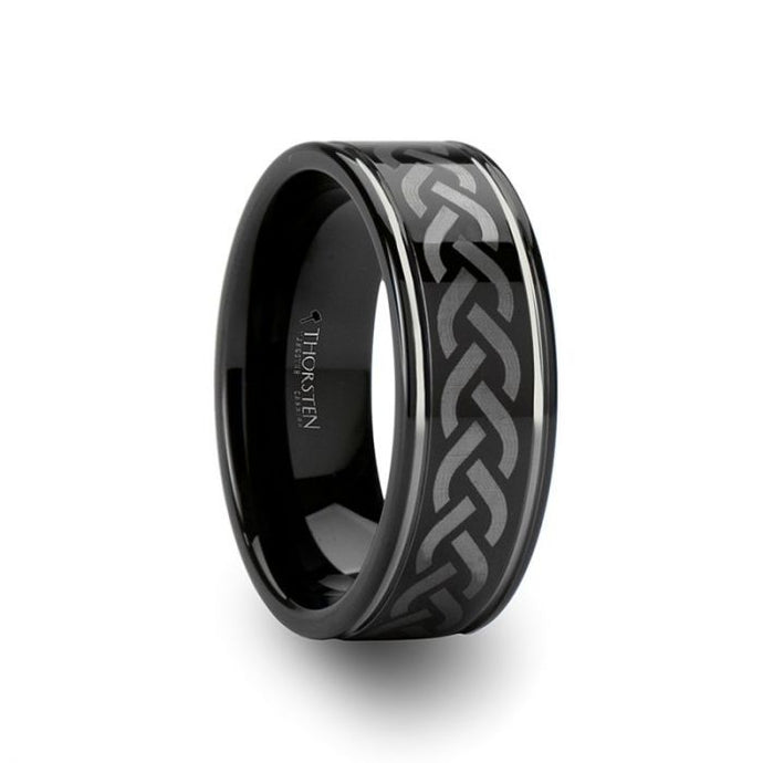 Black Tungsten Band with Celtic Pattern