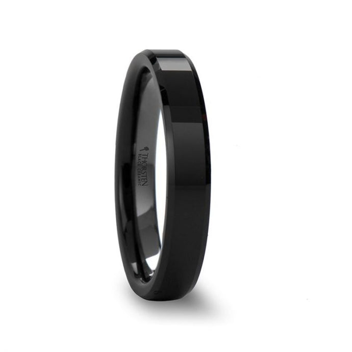 Bevel Edge Polished Black Ceramic Wedding Band