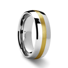 Load image into Gallery viewer, Domed Tungsten Carbide Ring with Gold Inlay Stripe