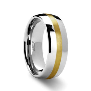 Domed Tungsten Carbide Ring with Gold Inlay Stripe