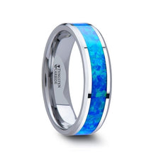 Load image into Gallery viewer, Tungsten Wedding Ring with Brilliant Blue Opal