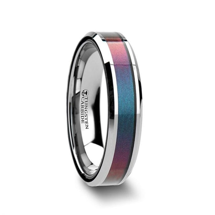 Blue Purple Color Changing Inlay Tungsten Band