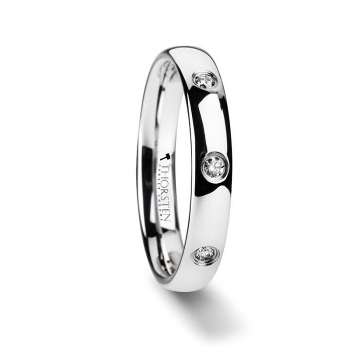 Tri-Studded Diamond White Tungsten Ring