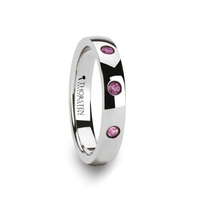 Pink Sapphire White Tungsten Wedding Ring for Women