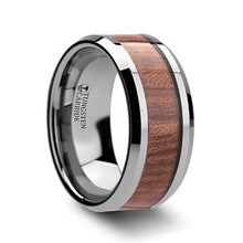 Load image into Gallery viewer, Tungsten Ring with Rosewood Inlay and Bevel Edge