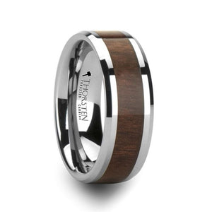 Tungsten Ring with Black Walnut Wood Inlay