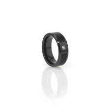 Load image into Gallery viewer, Black on Black Carbon Fiber Ceramic Wedding Ring with Diamond