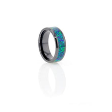 Load image into Gallery viewer, Brilliant Green-Blue Opal Black Ceramic Anniversary Ring