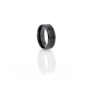 Black on Black Carbon Fiber Inlay Titanium Ring, Beveled
