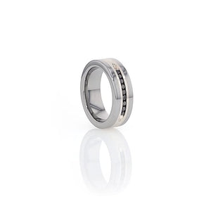 9 Black Diamond Tungsten Wedding Ring with Brushed Silver Center