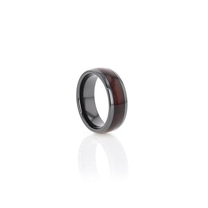 Redwood Inlay Domed Black Ceramic Anniversary Ring