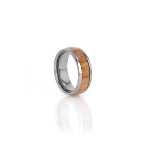 Red Oak Wood Inlay Tungsten Carbide Ring, Domed
