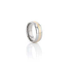 Load image into Gallery viewer, Domed Tungsten Carbide Ring with Gold Inlay Stripe