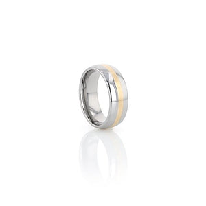 Domed Tungsten Carbide Ring with Gold Inlay Stripe