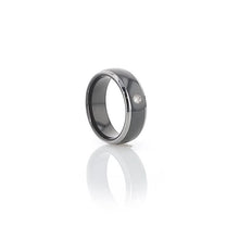 Load image into Gallery viewer, Black Ceramic Ring with Tungsten Edges and Diamond