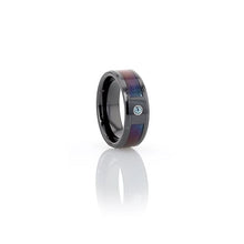 Load image into Gallery viewer, Blue Purple Black Ceramic Ring with Alexandrite Gemstone