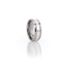 Load image into Gallery viewer, Tungsten Wedding Band with Diamond, Platinum Inlay, Beveled