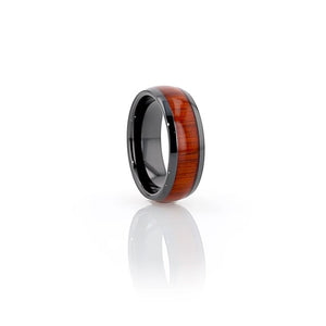 Domed Padauk Wood Black Ceramic Wedding Ring