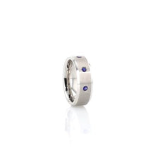 Load image into Gallery viewer, 3 Sapphire Brushed Tungsten Wedding Ring with Beveled Edges
