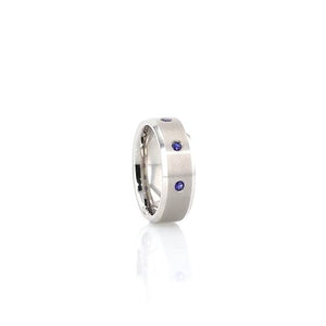 3 Sapphire Brushed Tungsten Wedding Ring with Beveled Edges