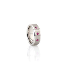 Load image into Gallery viewer, 3 Ruby Brushed Tungsten Carbide Wedding Band, Beveled Edge