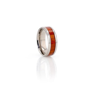 Authentic Padauk Wood Inlay Titanium Wedding Ring, Beveled