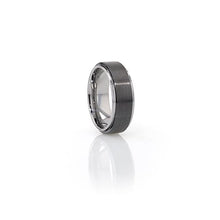 Load image into Gallery viewer, Elevated Brushed Black Ceramic Center Tungsten Ring