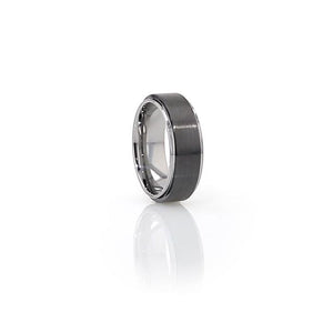 Elevated Brushed Black Ceramic Center Tungsten Ring
