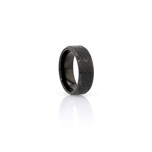 Hammered Black Tungsten Ring with Raised Center