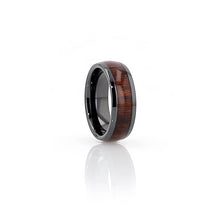 Load image into Gallery viewer, Domed Rose Wood Inlay Black Ceramic Wedding Ring