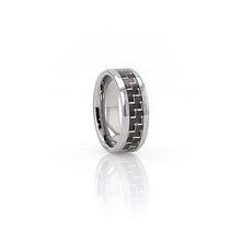 Load image into Gallery viewer, Beveled Silver Black Carbon Fiber Tungsten Carbide Band