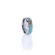 Load image into Gallery viewer, Pale Blue Turquoise Inlay Tungsten Wedding Ring, Beveled