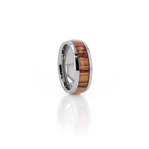 Zebra Wood Inlay Domed Tungsten Carbide Anniversary Ring