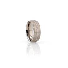 Load image into Gallery viewer, Polished Grooved Center Brushed Titanium Wedding Band, Rounded